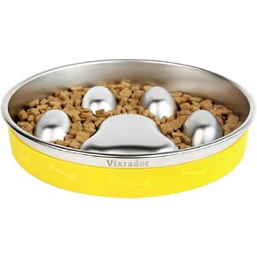 Slow Feeder Dog Bowls Stainless Steel,2 Cups Yellow Non-Slip Dog Slow Feeder Bowl,Dog Bowl Slow Feeder for Small & Medium Sized Dogs,Slow Down Eating Dog Bowl for Fast Eaters