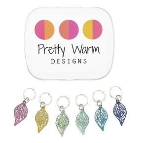Fallen Leaves Ring Stitch Markers for Knitting With Storage Case | Handmade by Pretty Warm Designs | Lightweight Filigree Metal Charm Smooth Snag Free Accessories Knit Marker Stitch Counter Set Gift