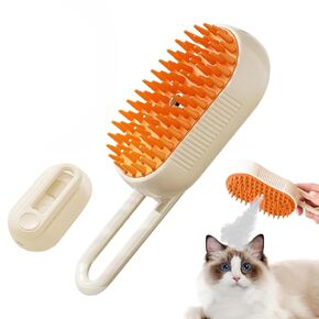 Cloud Care Cat Brush, 2024 Best Cat Steam Brush, Pet Steam Cat Brush, 3-in-1 Self-Cleaning Cat Brush with 360° Rotating Arm, Detachable Silicone Bristle Brush(khaki)