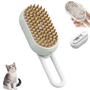 Cloud Care Cat Brush, 2024 Best Cat Steam Brush, Pet Steam Cat Brush, 3-in-1 Self-Cleaning Cat Brush with 360° Rotating Arm, Detachable Silicone Bristle Brush(khaki)