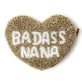 BADASS NANA Beaded Coin Purse, Beaded Coin Pouch, Mother's Day Gifts, Bead Coin Purse, Gold Color Small Wallet