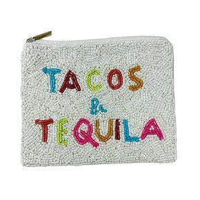 TACOS AND TEQUILA Coin Purse Pouch, Coin Purse Pouch, Beaded Coin Purse, Cute Coin Purse, Beaded Purse, Summer Coin Purse, Best Friend Gift, Pouches, Boho Bags, Wallets for Her
