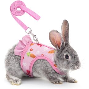 Rabbit Harness and Leash Set,Adjustable Breathable Mesh Ferret Harness Available All Seasons for Guinea Pigs Bunnies Chinchillas Hamsters