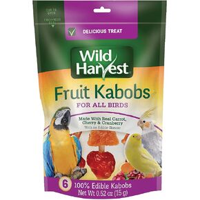 Wild Harvest Fruit Kabobs for All Birds, 6 Count, Made with Real Carrot, Cherry and Cranberry with Edible Skewer, 0.52 Ounce (Pack of 6)