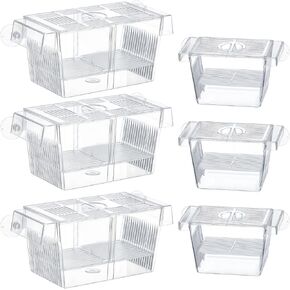 6 Pcs Fish Breeder Box for Aquarium with Removable Grating 2 Sizes Plastic Fish Hatchery with Suction Cups Fish Tank Baby Fish Separator for Aggressive Injured Pregnant Fish
