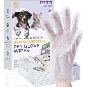 Pet Cleaning Glove Bathing Wipes for Dogs and Cats, Deodorizing No-Rinse Grooming Wipes for Paws, Body, and Butt, Perfect for Pet Dry Cleaning, Daily Care and Travel, Hypoallergenic, Unscented, 8 Pcs