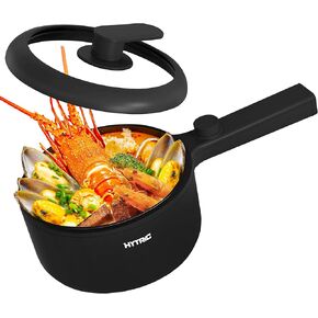 HYTRIC Hot Pot Electric, 1.5L Portable Non-stick Frying Pan, Electric Cooker for Steak, Egg, Pasta, Ramen Cooker with Dual Power Control, Mini Electric Pot for Office, Dorm Room Essential, Black
