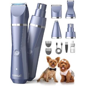 oneisall Small Dog Clippers Grooming Kit, 4 in 1 Quiet Cordless Dog Paw Trimmer & Nail Grinders,IPX7 Waterproof Dog Trimmers for Small Dogs