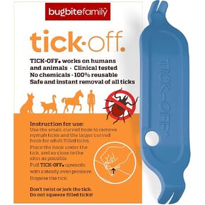 Patented Tick Remover with 2 Sizes Tick Hook & Ergonomic Handle Double-Sided Tick Tweezers for People Dogs Cats Horses | Clinically Tested | Single Pack Blue
