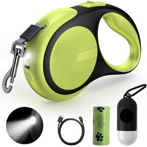 Retractable Dog Leash with LED Flashlight, Douexio Upgrade 3 in 1 Dog Leash Retractable for Small Medium Dogs Up to 66 lbs, Anti-Slip Handle (Black-White)