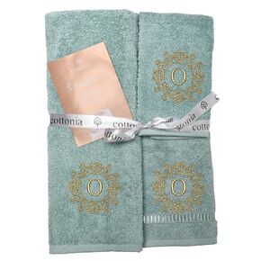 Natural Turkish Cotton 3 Pcs Towel Set, 630 GSM, Personalized Initials 1 Bath Towel 1 Hand Towel 1 Wash Cloth Hotel Spa Quality Monogram (R Initial, Beige)