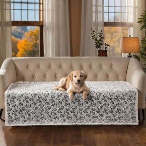 Stuffed Waterproof Dog Bed Cover Pet Blanket, Washable Reusable Reversible Paw Print Water Proof Couch Covers Protector for Pets (Paw Print, 32x40inches)