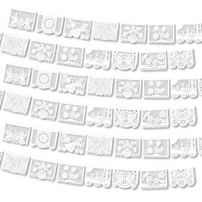 PAPEL PICADO VIVANCO white papel picado (5-pack, 10 tissue paper flag designs per flag/not plastic), white Mexican banners for parties and weddings, party decorations