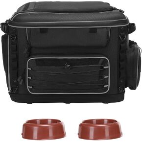 MOSISO Motorcycle Dog/Cat Carrier with Rain Cover, Portable Pet Carrier for Small Medium Pets Up to 22lb, Pet Travel Carriers Underseat for Luggage Rack or Passenger Seat with Sissy Bar Straps, Black