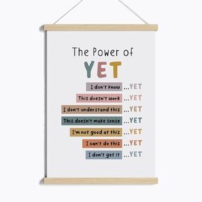 The Power of Yet Poster Therapy Office Decor Classroom Sign Boho Classroom Growth Mindset Mental Health Poster School Counselor Decor Power of Now Wooden Poster Hanger