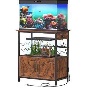 Snughome Aquarium Stand, Fish Tank Stand with Cabinet for Fish Tank Accessories Storage, Metal Fish Tank Stand 29.92" x 16.53" x 32.87", Rustic Brown in Kuwait