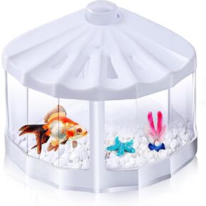 Mini Sea Monkey Fish Tank - Small Betta Fish Tank Goldfish Aquarium Kit with Aquarium Gravel & Plastic Plants, Shell Shaped Cute Tiny Tank for Shrimp Crabs Starfish Moss Ball