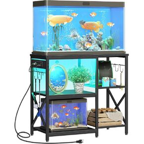 HOOBRO 20-29-37 Gallon Fish Tank Stand with Power Outlets and LED Light, Aquarium Stand with Storage Shelves, 35.4" L x 15.7" W, Reptile Tank Stand with Stable Metal Frame, Rustic Brown BF80UDFT01