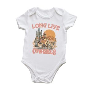 Baby Girl Western Bubble Romper Long Live Cowgirls Cow Cactus Letter Print One-Piece Vintage Bodysuit Jumpsuit (0-6 months, white)
