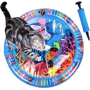 Water Sensory Play Mat for Cats, 2024 New Thickened Interactive Water Sensory Play Mat for Cats，Cat Water Mat for Cats with Fish for Pet Play（Pump Included）