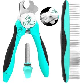 2 in 1 Dog Nail Trimmers with LED Light for Bloodline, Dog Comb, Dog Nail Clippers with Quick Sensor & Safety Guard to Avoid Overcutting, Cat Puppy Claw Clipper for Grooming with Nail File Blue