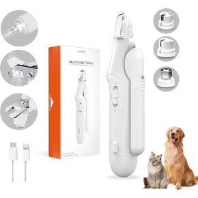 2-in-1 Dog Nail Grinder & Dog Nail Clippers Trimmers for Large Medium Small Dogs Cats Pets Claw Trimmer Quick Sensor and Safety Guard USB Rechargeable with 2 LED Lights (White)