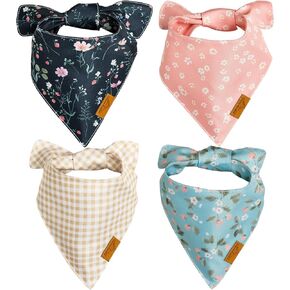 Remy+Roo Spring Dog Bandanas - 4 Pack Meadow Set | Premium Durable Adjustable Polyester Fabric | Patented Shape Girl Dog Bandana, Floral Bandana for Dogs (Small)