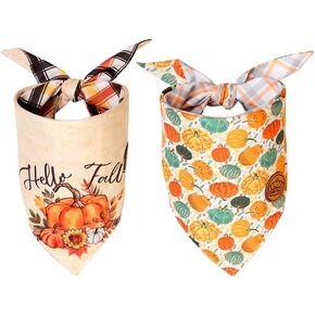 CROWNED BEAUTY Fall Dog Bandanas Reversible Large 2 Pack, Harvest Hues Set, Plaid Adjustable Triangle Holiday Scarves for Medium Large Extra Large Dogs Boy Girl Pets DB123-L