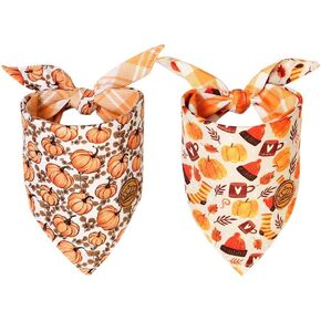 CROWNED BEAUTY Fall Dog Bandanas Reversible Large 2 Pack, Spice Styles Set, Plaid Adjustable Triangle Holiday Scarves for Medium Large Extra Large Dogs Boy Girl Pets DB124-L