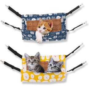 2 Pieces Reversible cat hammock，Summer Bamboo Mats Cool Mats，Adjustable Straps and Metal Hooks for Cats Small Dogs Rabbits,Sleeping and Resting Sleepy Pad