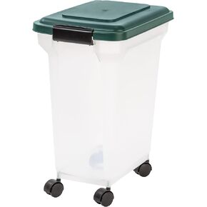 IRIS USA WeatherPro Airtight Dog Food Storage Container, Up to 42 lbs, Attachable Wheels, For Dog Cat Bird and Other Pet Food Storage Bin, Keep Fresh, Translucent Body, Green