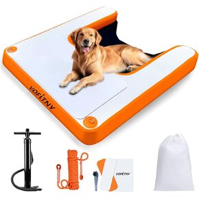 VOFiTNY Inflatable Dog Pool Water Ramp Protable Floating Puppy Ladder Docks for Pool Lake Portable (4.6ft x 3.3ft x 4in, Orange)
