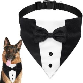 Dog Tuxedo Dog Suit Dog Wedding Bandana Collar with Bow Tie, Adjustable Dog Tux Formal Dog Costumes, Engagement Birthday Tuxedo for Large Extra Large Dogs Pets (X-Large: Neck 21"-30")