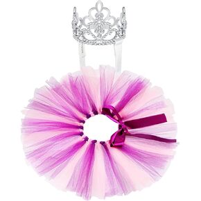 Hillban 2 Pcs Dog Crown Headband Dog Tutu Dress Set Crystal Rhinestone Dog Tiara Crown Tutu Skirt Dog Dress Cute Pet Costume for Puppy Dog Birthday Party Photo Prop Costume (Black Gold,X-Large)