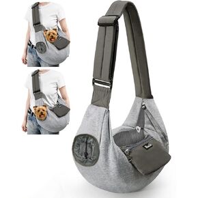 Lukovee Dog Slings for Small Dogs - Adjustable Breathable Puppy Sling with Window, Pet Purse with Storage Pocket Safety Leash Fits for Small Dogs Cat up to 12lbs (Gray, M)
