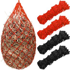 Tudomro 4 Pcs Hay Net Slow Feeder Hay Nets for Horses 35 Inch Hanging Hay Feeder Hay Bag for Horses Small 2 x 2" Holes Feeding Net Travel Feeder for Trailer and Stall, Simulates Grazing(Black, Blue)