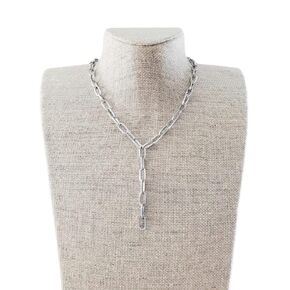 Silver Link Chain Paperclip Lariat Necklace Stainless Steel
