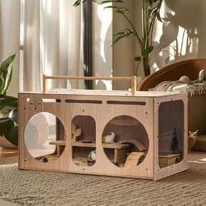 Mewoo Large Wooden Hamster Cage with Openable Top and Acrylic Panels - Ideal Habitat for Hamsters, Gerbils, and Other Small Rodents
