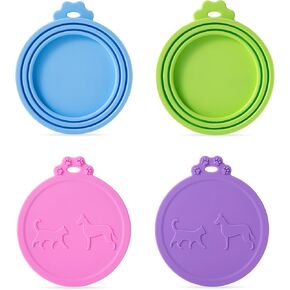 SLSON 4 Pack Pet Food Can Covers Universal Cat Dog Food Can Lids 1 Fits 3 Standard Size Cat Can Cover Lid Tops for Pet Food Storage (Blue+Green+Pink+Purple)