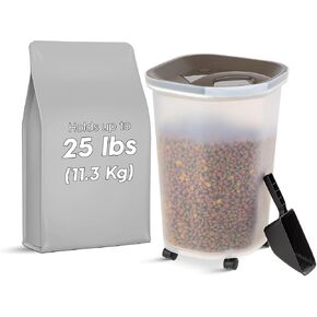 IRIS USA Premium Airtight Dog Food Storage Container, Up to 25 lbs, 60% Improved Airtightness with Seal & Air Valve, 2 Cup Scoop, Removable Wheels, Fit in Small Space, BPA Free, Black