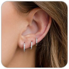 Huggie Hoop Earrings for Women Small Cartilage Earring Cubic Zirconia Silver Hoops Earring Sets for Multiple Piercing Hypoallergenic Jewelry Silver Earrings for Men 8mm 10mm 12mm (Silver)