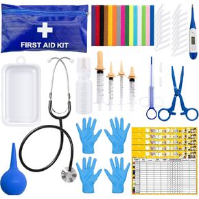 52Pcs Puppy Whelping Kit, Newborn Pets Whelping Supplies with 4 Puppy Feeding Tube,15 Puppy Whelping Collars, 15 Cord Clamps, 2 Gloves, Digital Thermometer, Stethoscope and More