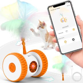 Cat Toys APP Bluetooth Smart Interactive Hunting Cat Toy for Indoor Kitten Toys Electronic Automatic Moving Remote Control Cat Exercise Toy with 6 Lights for Bored Indoor USB Rechargeable