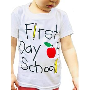 First Day of School Shirt, Pre-K Toddler T-shirt, Children's Back To School Clothes, Short Sleeve (4T, School, White)