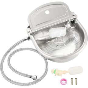 NATGAI Animal Drinking Water Bowl, Automatic Stainless Steel Waterer Bowl, includes Bowl, Pipe, 2 Valves, Raw Tape, Quick Connector Adapter and Countersunk Bolts (with Drainage Hole)