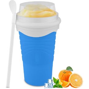 Slushie Maker Cup - DIY Magic Slushy Maker Squeeze Cup, Portable Smoothie Squeeze Cup for Juices, Milk and Ice Cream Make, Double Layers Silica Cup with Lid & Straw for Friends, Family Gifts (Pink)