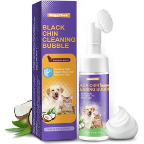 Cat Black Chin Acne Cleaner 5fl.oz (150 ml), No-Rinse Cat Acne Mousse with Soft Silicone Brush Head, Removes Blackheads & Degreases Tails, Pet Hair Health Cleaner - Dryness | Oil | Dirt