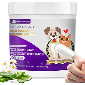 Dog Ear Finger Wipes for Dogs & Cats-Gently Remove Ear Wax,Ear Soothing and Cleaning,Natural ingredients-55 Count