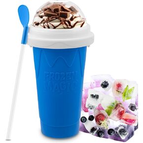 Slushy Maker Cup - DIY Magic Slushy Maker Squeeze Cup, Portable Smoothie Squeeze Cup for Juices, Milk and Ice Cream Make, Double Layers Silicone Slushie Cup with Straw for Friends,Family Gifts (Pink)