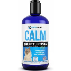 Cat Anxiety Relief 90 Day Supply - Faster Absorption Than Cat Calming Treats - Cat Calming Products for All Ages - Liquid Calming Cat Treats for Sleep Aid - 8 Ingredient Blend + Cat Melatonin